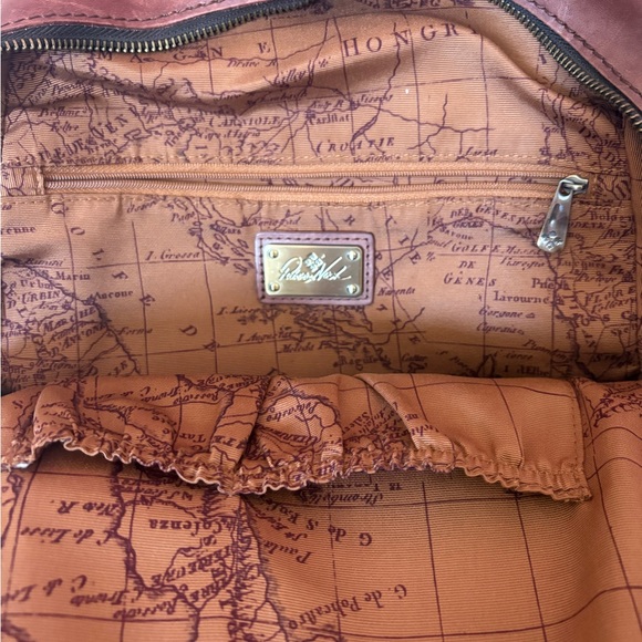 Patricia Nash Brown Leather Backpack with Map Print - Picture 6 of 12
